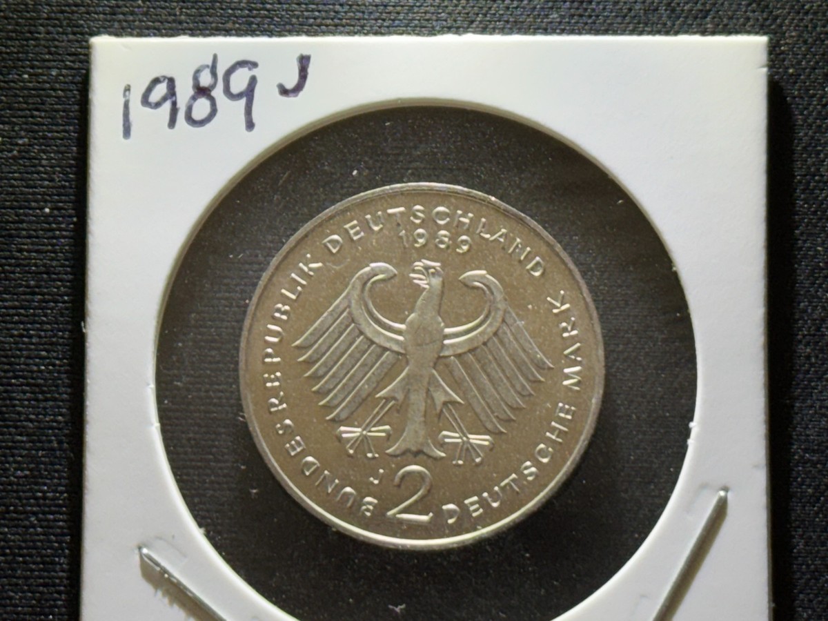1989 J Germany 2 Deutsche Mark Coin, Bundesrepublik