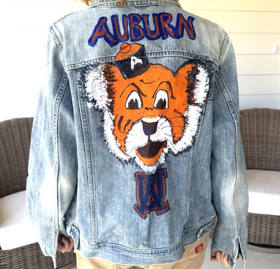 Custom Hand Painted Auburn Tiger Denim Jacket Womens XL  College Team Spirit SEC