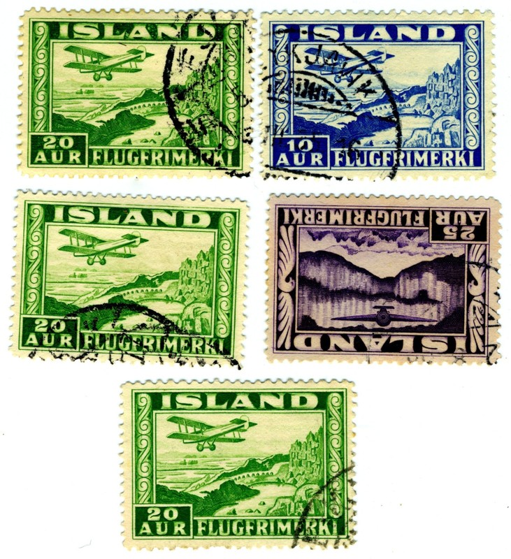Iceland - Scott #C15, C16, C16a, C17 airmail stamps - used