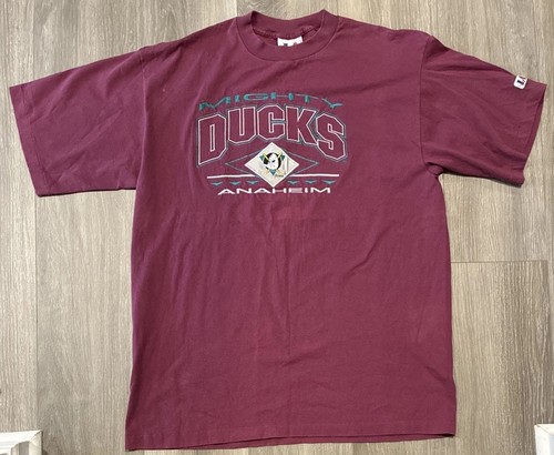 90’s Logo Athletic Embroidered Anaheim Mighty Ducks T-Shirt Size XL Maroon NHL