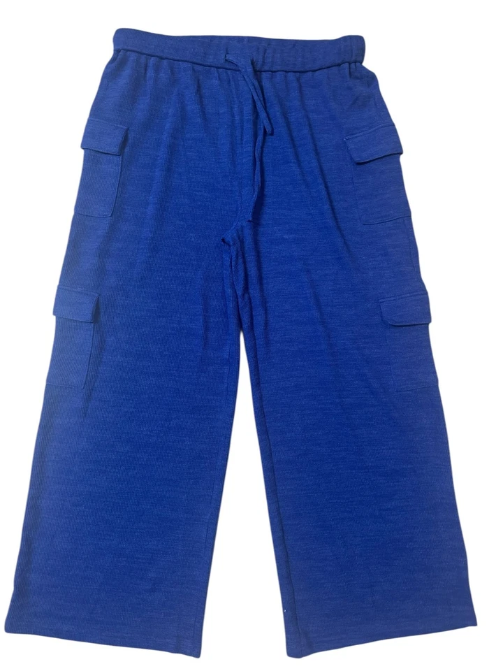 Pantalones cargo para mujer talla 2XL azul tejido elástico cordón cintura elástica 36X32 Foto 3 de 4