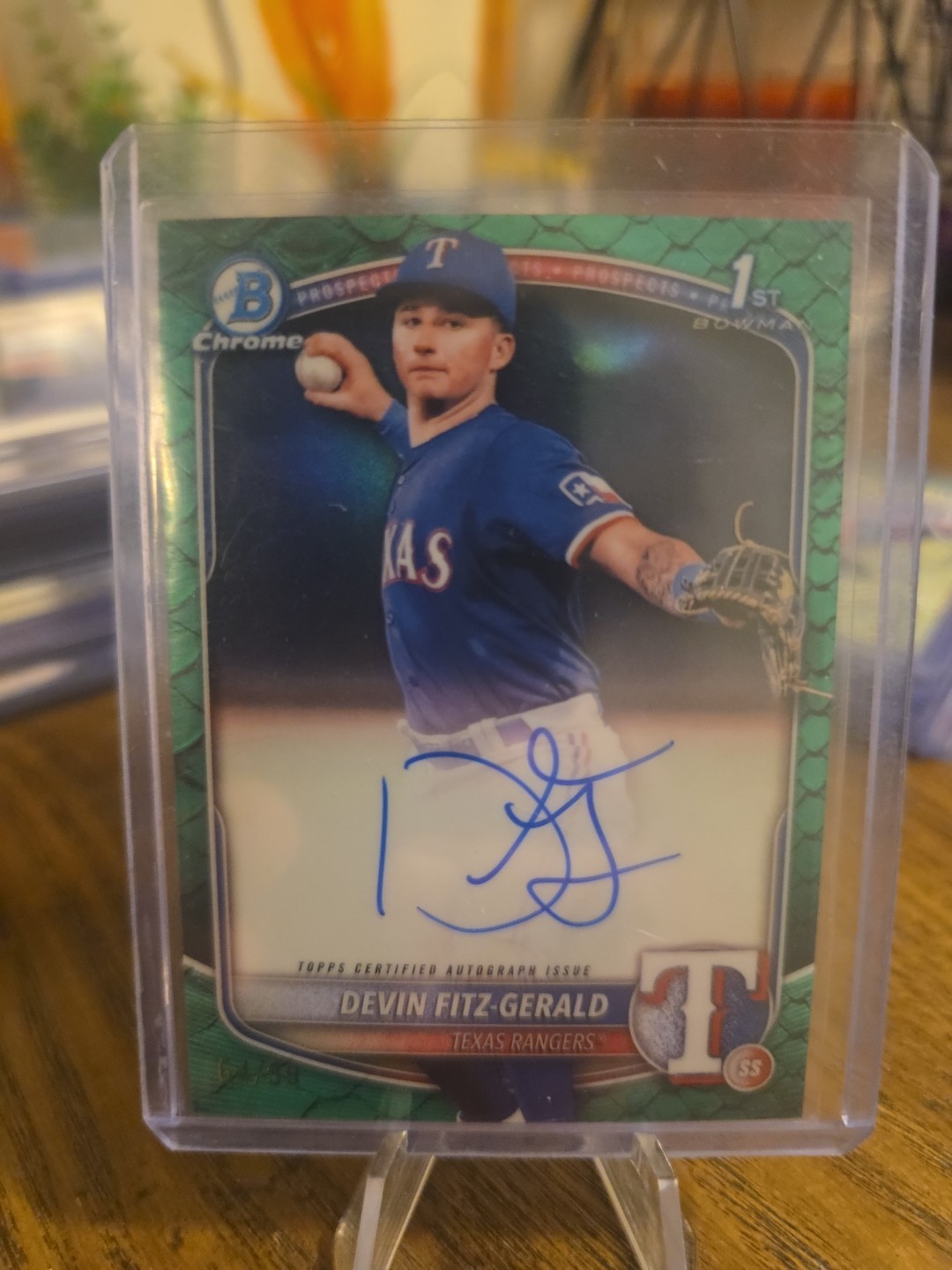 2025 Bowman Chrome Devin Fitz-Gerald Green Reptilian 1st Auto #/99