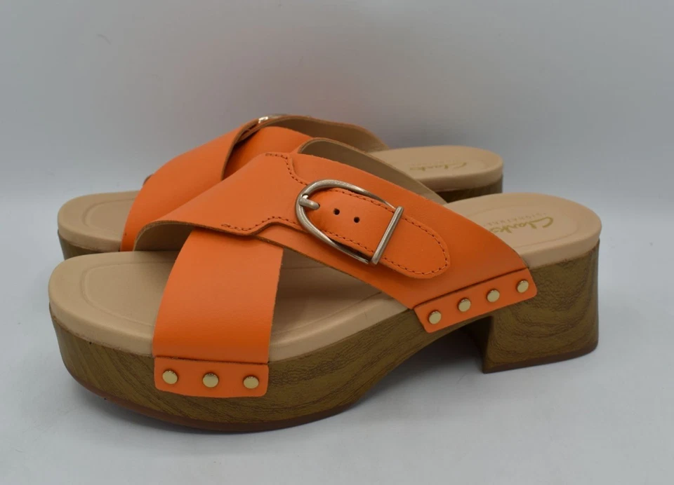 Clarks Womens Size 7.5 Sivanne Walk Orange Leather Open Toe Comfort Sandal Shoes - Image 2 of 4