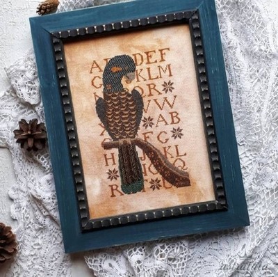 ABC Alphabet Vogel Papagei Kreuzstich Muster Primitiv Sampler