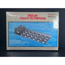 Vtg Deluxe French Style Double Air Mattress Inflatable Pool Float 80s 28"x78"