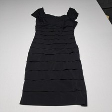 White House Black Market Black Tiered Sheath Dress Size 8 Ruffle Cap Sleeve...