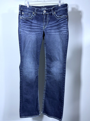Silver Jeans Aiko Bootcut Womens sz 14 Blue Denim Stretch Thick Stitch 35/32