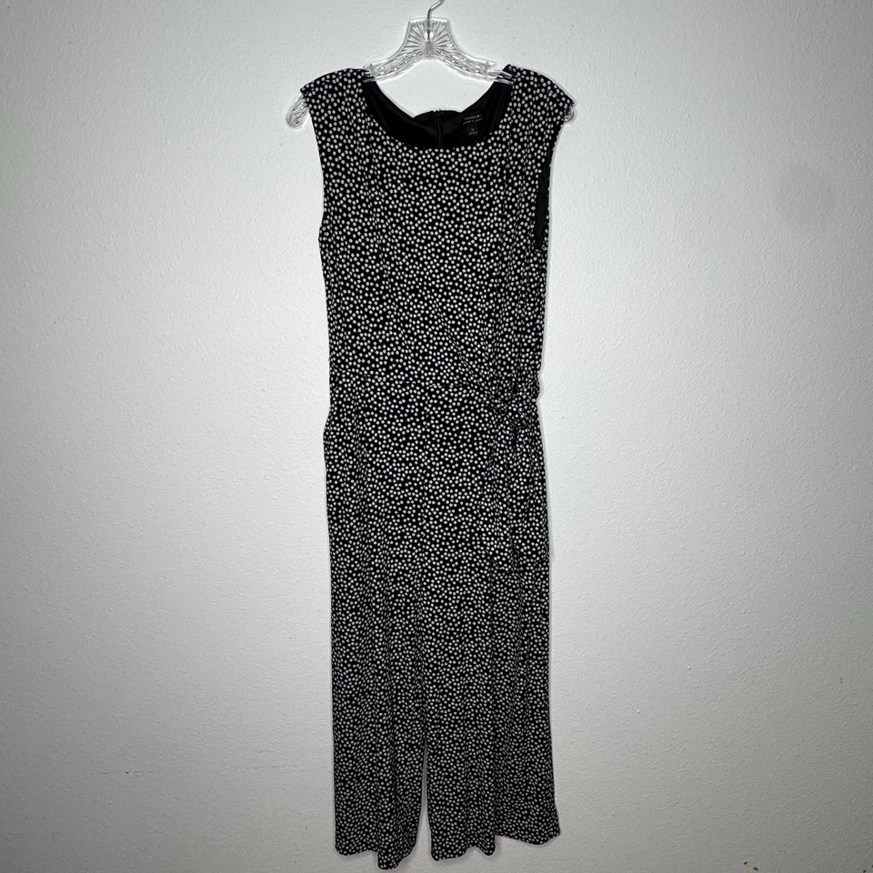 Tahari Arthur S Levine Black & White Floral Crop Jumpsuit Wide Leg Tank Size 12 - Image 2 of 4