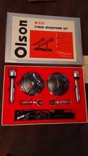 Vintage NOS Olson M-333 Double Microphone Set w/ Cables Stands Dynamic Cardioid
