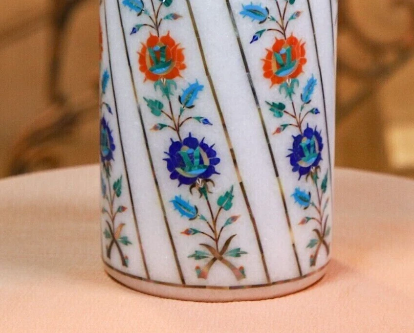 8 Zoll weiße Marmor Blumen Intarsien Vase Türkis Blumentopf - Bild 4 von 4