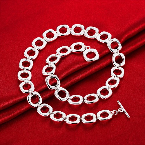 DOTEFFIL 925 Sterlingsilber Quadratisch Runde Kette Halskette Armband Set Schmuck - Bild 2 von 6
