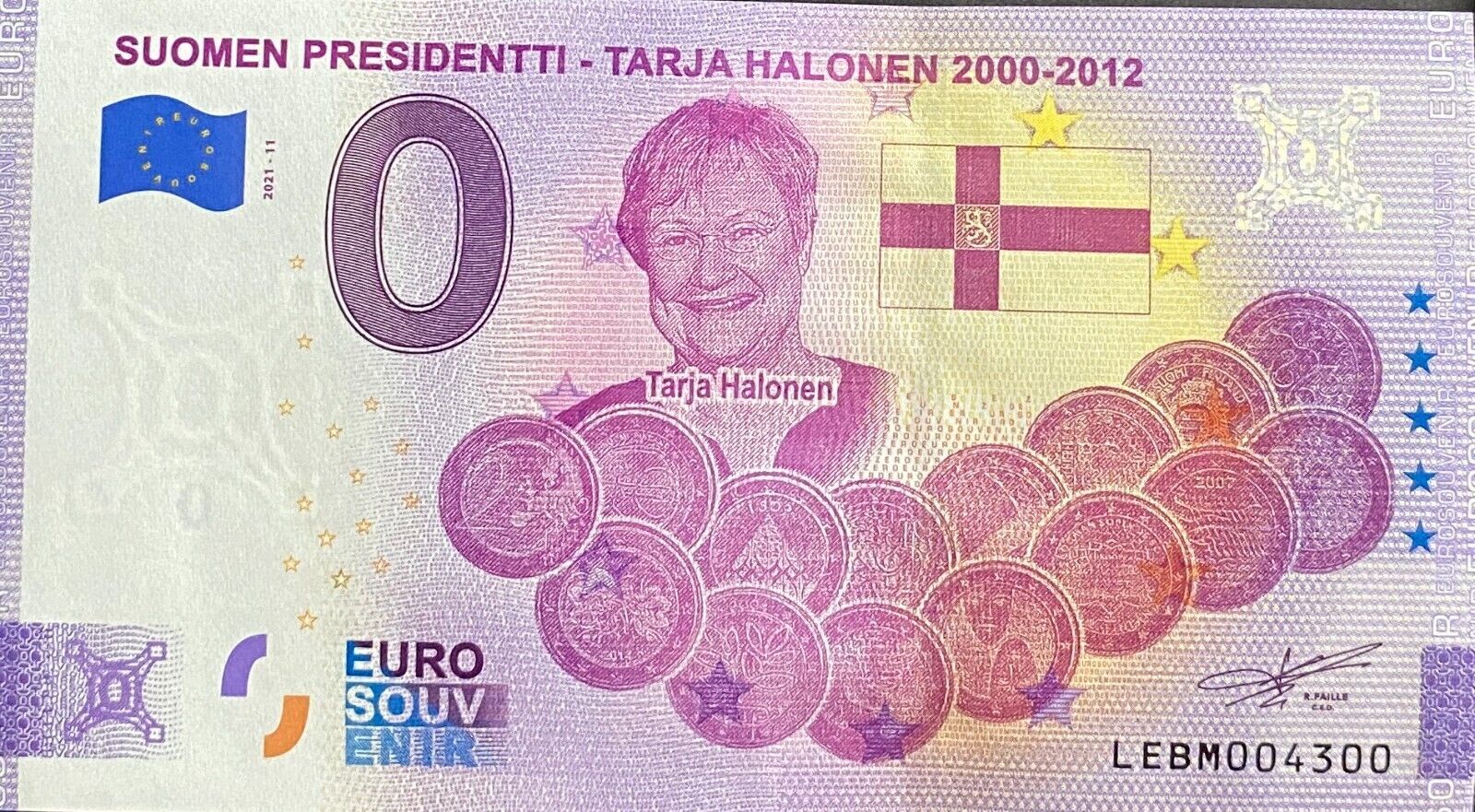 NOTE 0 EURO SUOMEN PRESIDENTTI TARJA H ANNIVERSARY FINLAND 2021 NUMBER