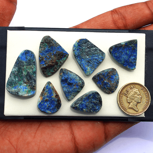8 Pcs Natural Arizona Azurite Malachite Raw Face 18mm-32.3mm Druzy Gemstones Lot - Picture 10 of 15