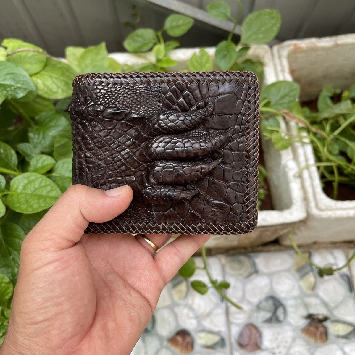 BROWN Genuine Alligator Hornback Crocodile Leather Skin Bifold