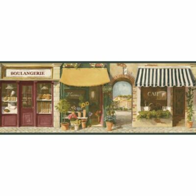 Cafe Store Front French Paris Street Scene Antique Shop Black Wallpaper Border