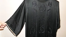 Vintage Edwardian Deco Flapper Dress Black Beaded w Black Embroidery