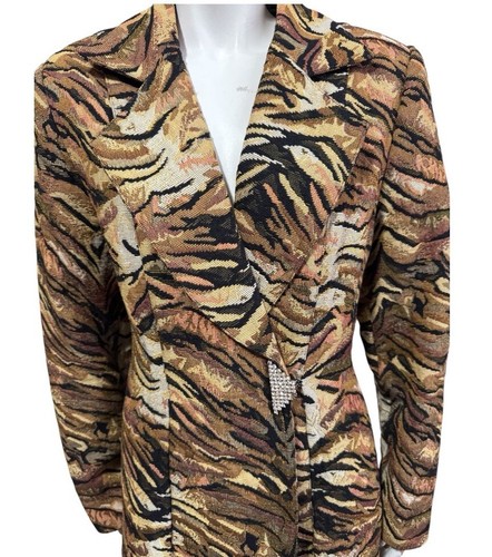 DONNA VINCI COUTURE tigre stampa animalier arazzo cappotto midi donna taglia 14 - Foto 2 di 11