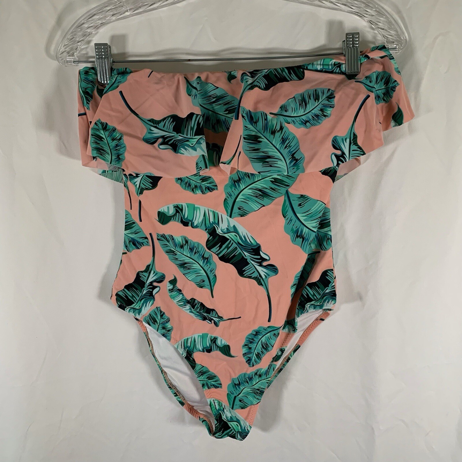 Cupshe Swimsuit Women's Small Pink Strapless One Piece Banana Leaf