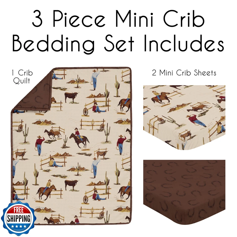 Sweet Jojo Designs Marrón Vaquero Occidental Niño Bebé Mini Cuna Juego de Ropa de Cama Infantil Foto 2 de 4