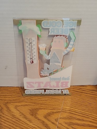 1964 Blatz Beer can man Statue Figure on Sled Cooler Thermometer sign NOS - Picture 6 of 7