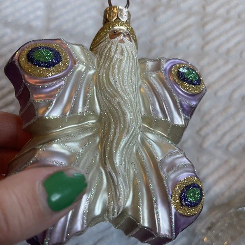 2000 Patricia Breen Flutterby Santa Handarbeit Neeman Marcus Glas Ornament lila - Bild 9 von 9