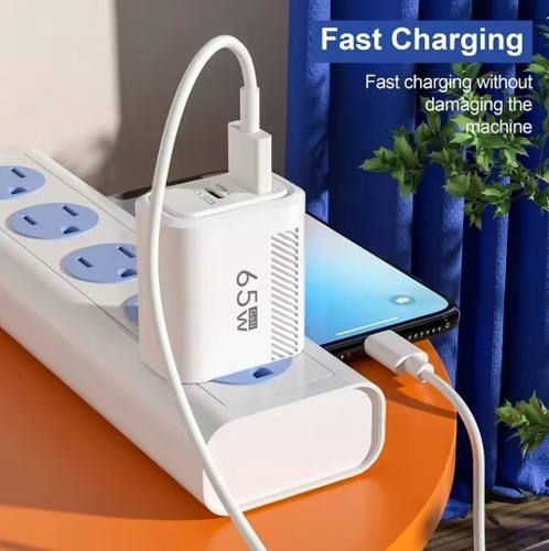 65W USB-C 2-fach Schnellladegerät 1x USB-C 1x USB Charger Mehrfach + Ladekabel - Bild 2 von 4