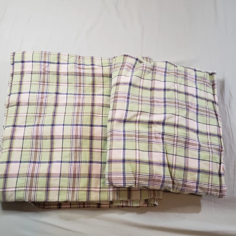 Pottery Barn Kids Green Blue Brown PLAID Cotton Flannel Twin Sheet Set 2006 - Image 2 of 4