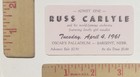 1961 Russ Carlyle Big Band Ticket Oscar's Palladium Sargent Nebraska