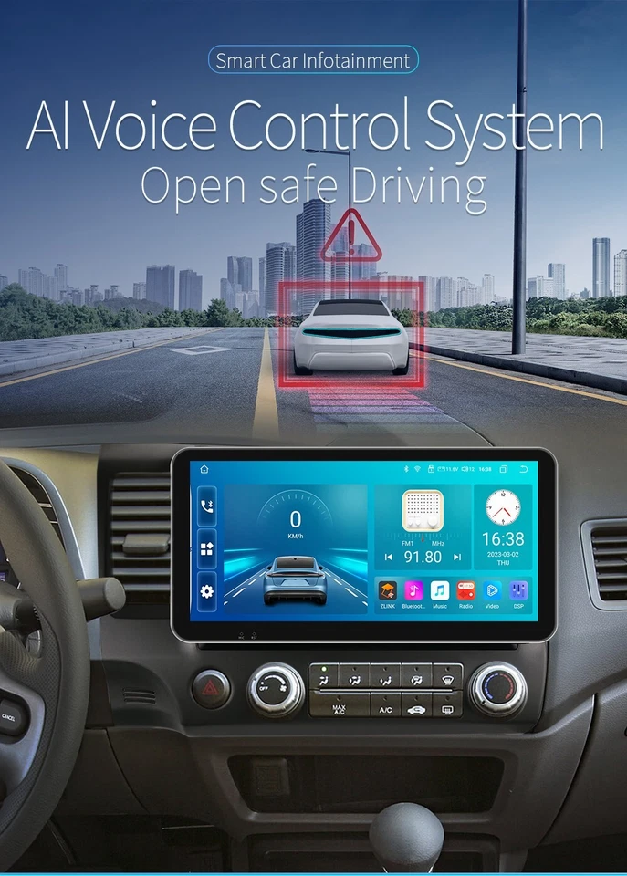 适用于本田 Civic 2006 - 2011 8 核 Carplay 10.33 英寸 Android12 GPS 汽车收音机 立体声 AI — 第 4/4 张图片