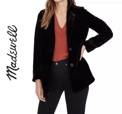 MADEWELL Oversized Dorset Blazer in Black Velvet Jacket Size S Evening  Holiday