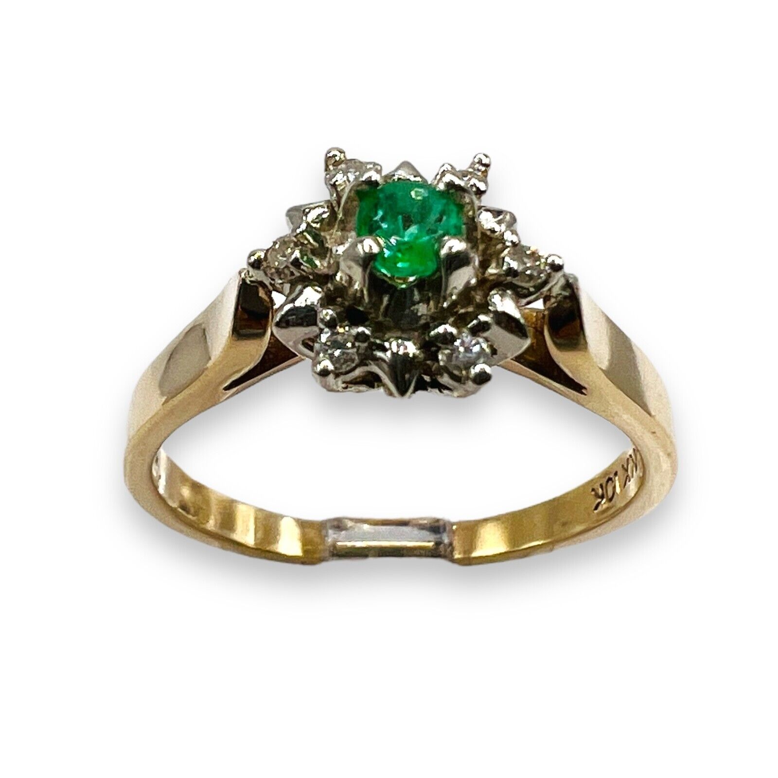 10k Gold Round Cut Natural Emerald Green Diamond … - image 15