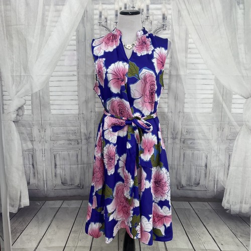 Natori Garden Large L Blossom Mandarin Dress Purple Pink Floral Sleeveless B27 - Picture 3 of 16