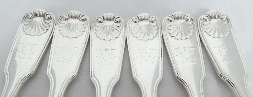 Antique Victorian 1876 Set of 6 Sterling Silver Entree Forks Fiddle Thread Shell - Image 4 of 4