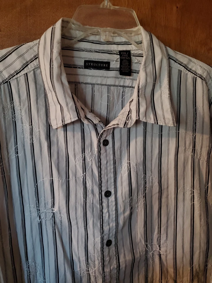 Structure  XXL Men's Embroidered Y2K? White Long Sleeve Button Up Striped Shirt - Image 2 of 4