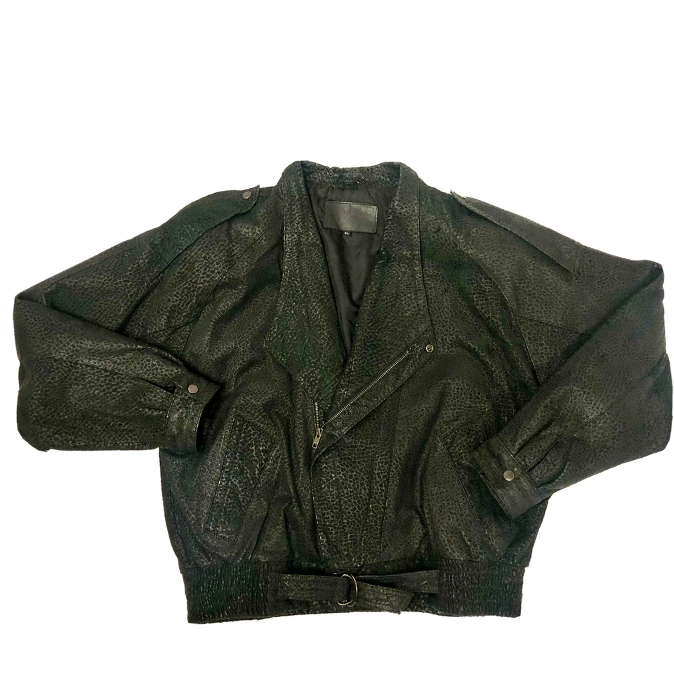 Vtg 80's Ground Zero Black Crackle Suede Leather Rocker Coat Biker Jacket XL - Image 2 of 4