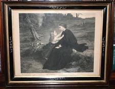 FRAME, lithograph PRINT, Stinson & Co, Portland, Victorian, Walnut, 34", c1890
