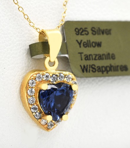 LAB CREATED AAA TANZANITE 1.36 Cts & W/SAPPHIRE NECKLACE .925 SILVER - NWT - Picture 2 of 3