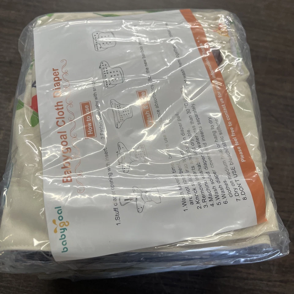 Babygoal Baby Cloth Diapers 6 Pack with 6pcs Bamboo Inserts  Assorted Colors - Image 2 of 4