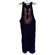 THML Embroidered A-Line Dress BOHO Navy Large Lined