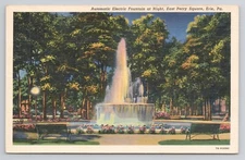 Automatic Electric Fountain at night Perry Square Erie Pennsilvania Postcard
