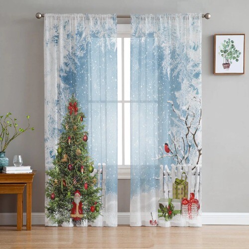 Christmas Snow Christmas Tree Tulle Curtain for Decor Window Voile Tulle Curtain - Bild 15 von 40