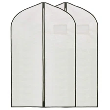 Greyish White Fabric Garment Bag, 40x24, Suit Bag, Viewing Window, Zipper