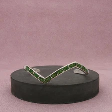 navajo sterling silver vintage crushed turquoise zig-zag cuff bracelet size 7in