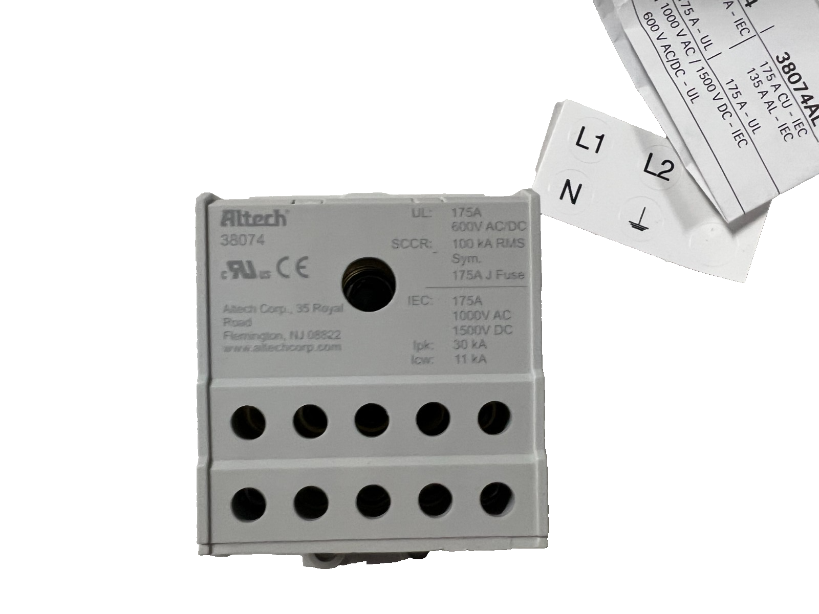 Altech Powerblock ALTECH CORP 38074 Power Distribution Block, 175A, 1 Phase, 600V, 1 ...