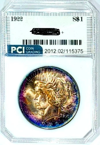 1922 Peace Dollar Gem BU +  Attractive Rainbow Toned Obverse Super Luster