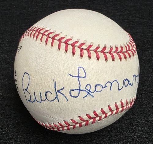 BUCK LEONARD Signed Official Baseball-HALL OF FAME-HOMESTEAD GRAYS-PSA