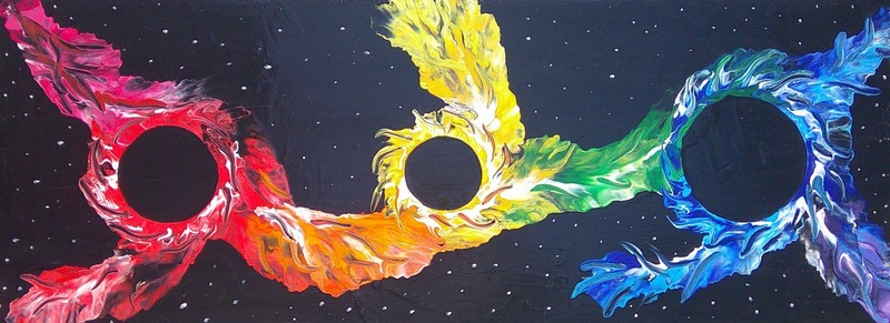 "Rainbows Around Holes" 18in.x48in. Acrylic Abstract. Original
