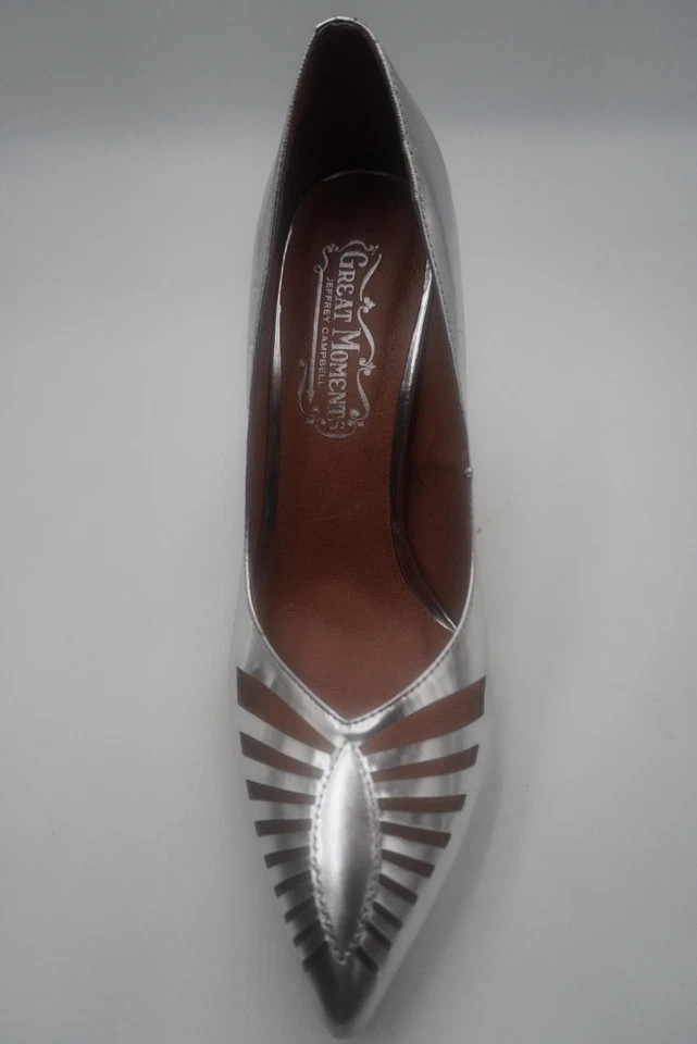 Zapatos de tacón de aguja Jeffrey Campbell con ventilación plateados elegantes metálicos en punta 7,5 Foto 2 de 4
