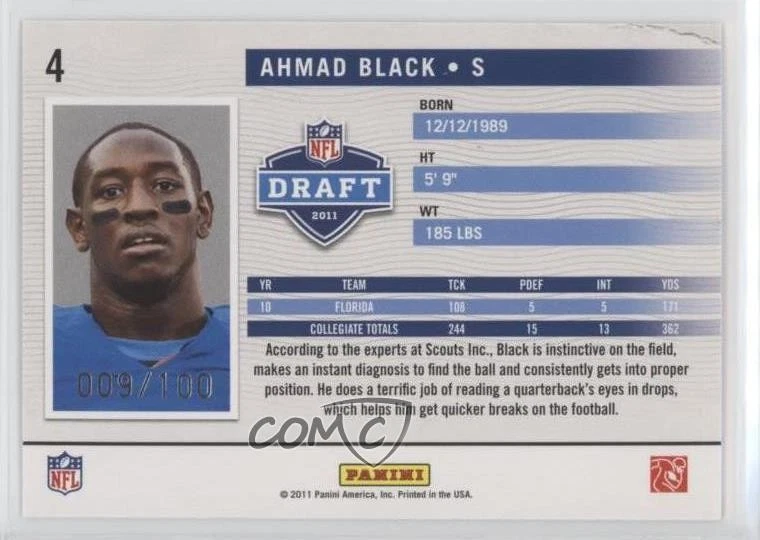 2011 Panini Prestige NFL Passport Holokote /100 Ahmad Black #4 Rookie RC - Image 2 of 2