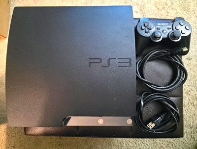 Sony PlayStation 3 PS3 Slim CECH-2001A 120GB Tested OEM Controller & Cables Read